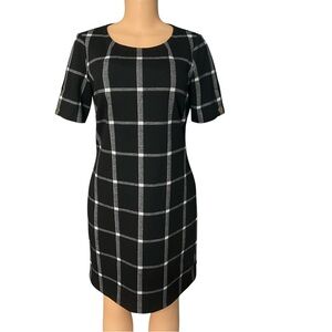 Tommy Hilfiger Black and Gray Checkered Midi Dress